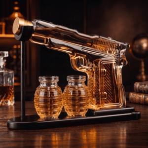 Colt M1911 Pistolen-Whisky-Dekanter Set mit 2 Handgranaten-Gläsern