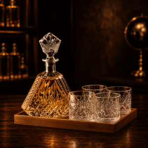 Dreieckiges Kristall-Whisky-Dekanter Set mit 4 Gläsern