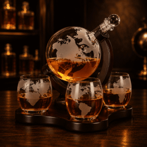 Globus Whisky-Dekanter Set mit Segelschiff und 3 Gläsern