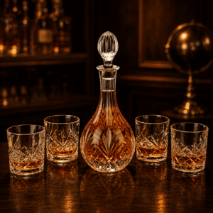 Klassisches Kristall-Whisky-Dekanter Set mit 4 Gläsern