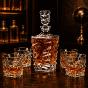 Modernes Kristall-Whisky-Dekanter Set mit 4 Gläsern