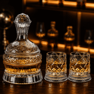 Rotierendes Kristall-Whisky-Dekanter Set mit 2 Glaesern Stil A Diamant