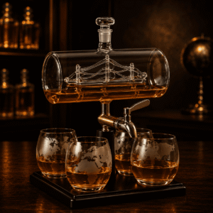 Segelschiff Whisky-Dekanter Set mit Zapfhahn und 4 Gläsern