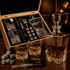 Whisky Dekanter Set mit Holzbox Stil A Kubus Maltmeister